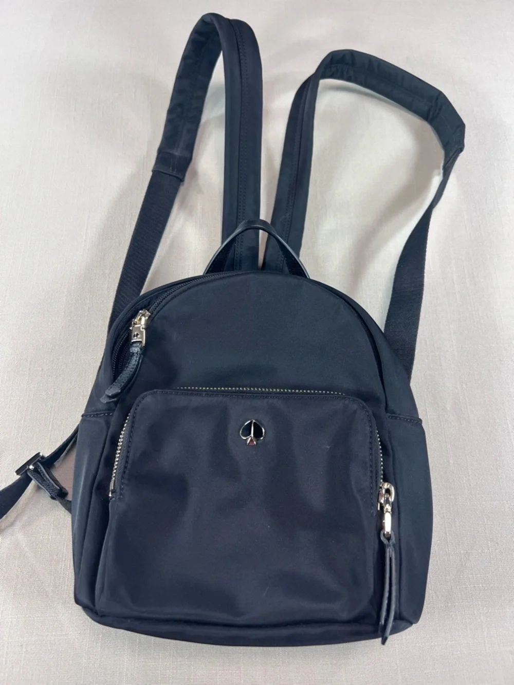 Kate Spade Mini Backpack Black Nylon Silver Spade Hardware Zip Pockets Purse
